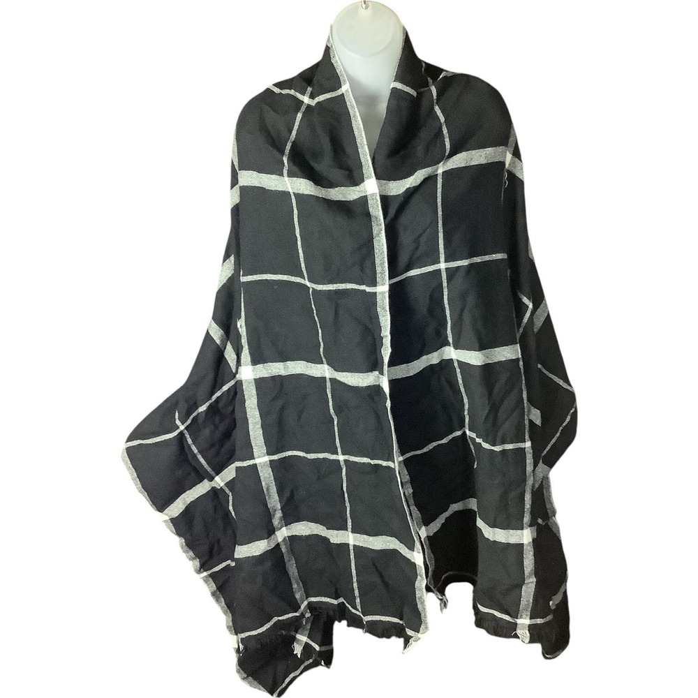 Banana Republic Womens Black & White Plaid Rectangular Wrap Scarf‎ Shawl Acrylic